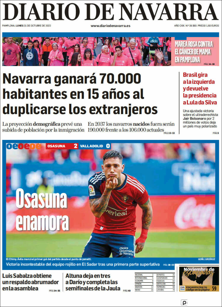 Portada de Diario de Navarra (Espa&ntilde;a)