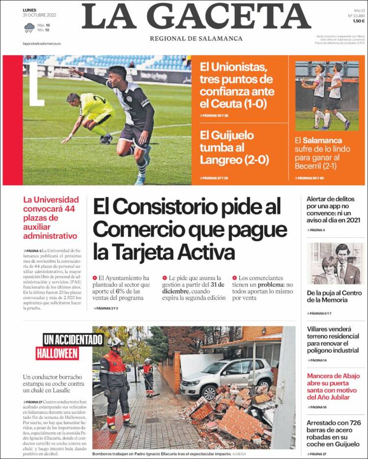 Portada de La Gaceta de Salamanca (Espa&ntilde;a)