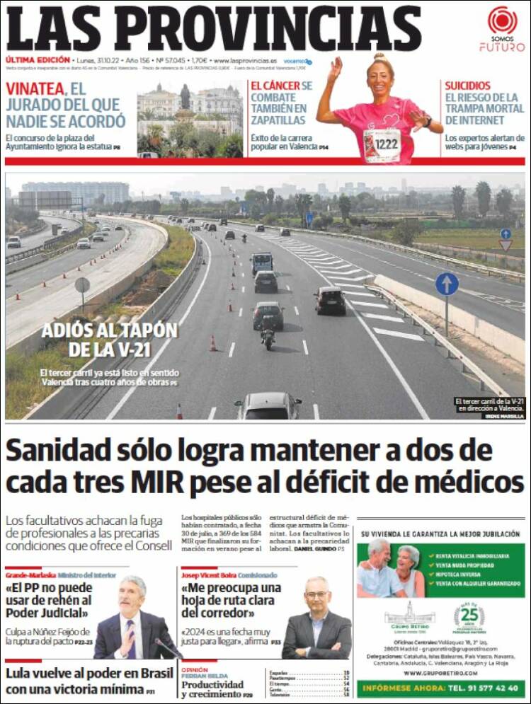 Portada de Las Provincias (Espa&ntilde;a)