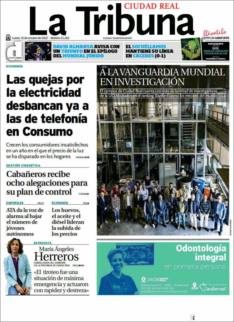 Portada de La Tribuna de Ciudad Real (Espa&ntilde;a)