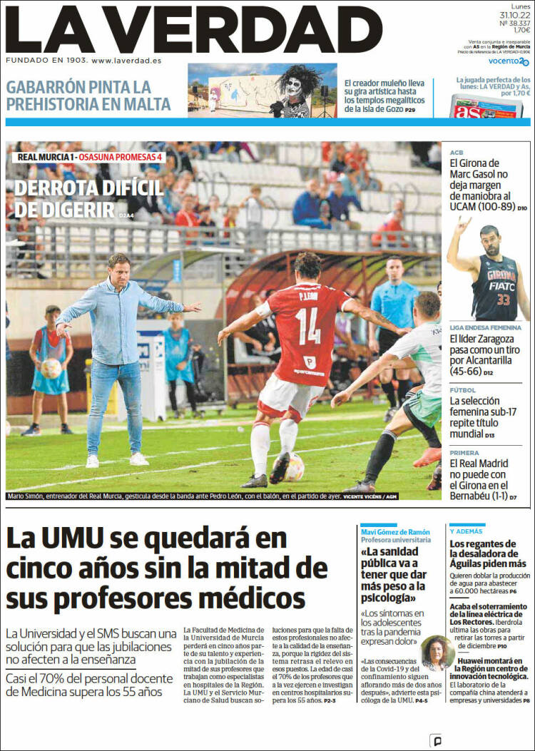 Portada de La Verdad de Murcia (Espa&ntilde;a)