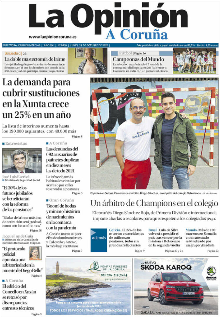 Portada de La Opinión de A Coruña (Espa&ntilde;a)