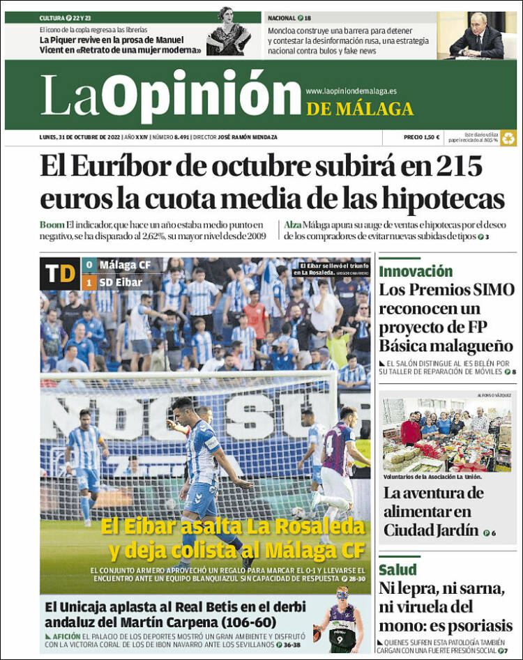 Portada de La Opinión de Málaga (Espa&ntilde;a)