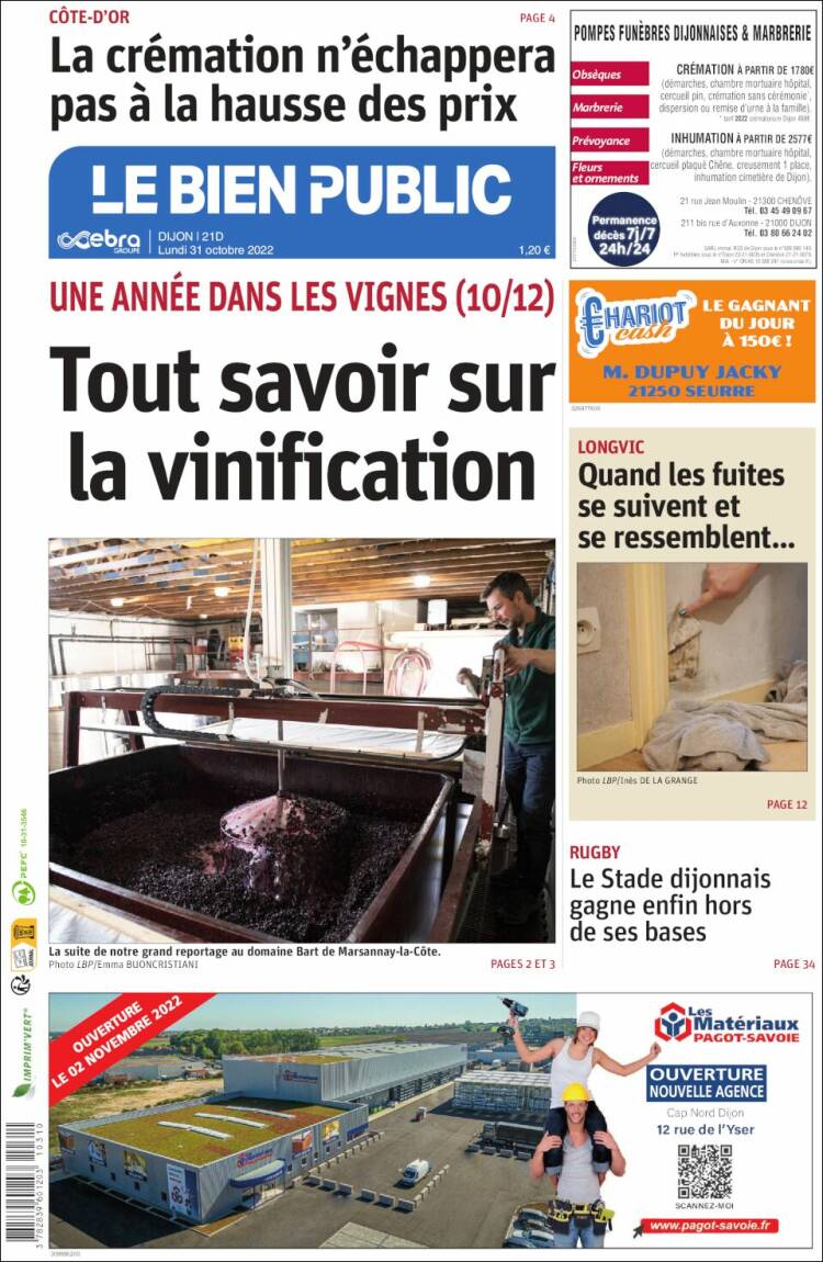 Portada de Le Bien Public (Francia)