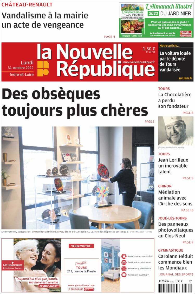 Portada de La Nouvelle Republique (Francia)