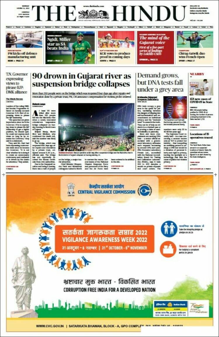 Portada de The Hindu (India)