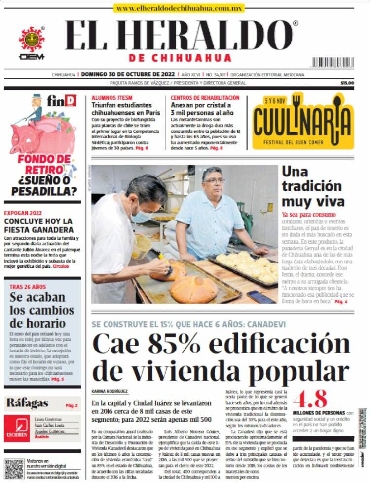 Portada de El Heraldo de Chihuahua (M&eacute;xico)