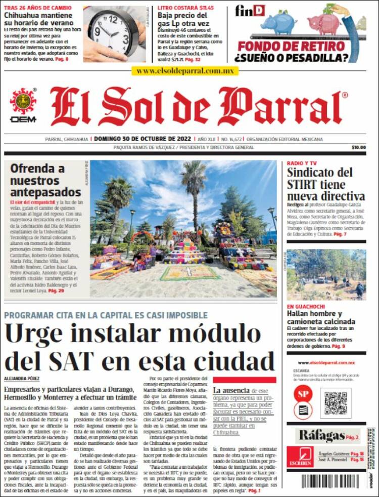 Portada de El Sol de Parral (M&eacute;xico)