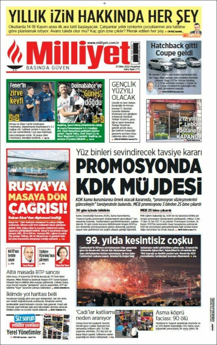 Portada de Milliyet (Turquie)
