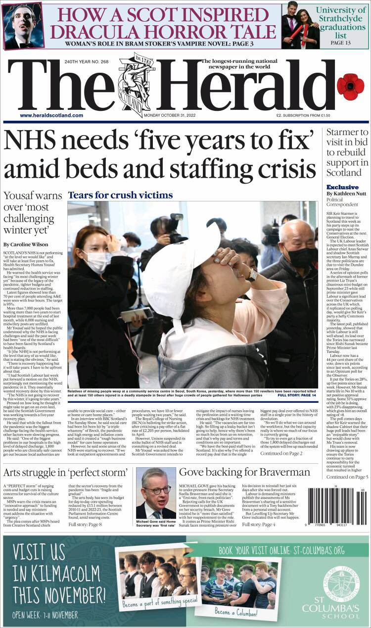 Portada de The Herald (Reino Unido)