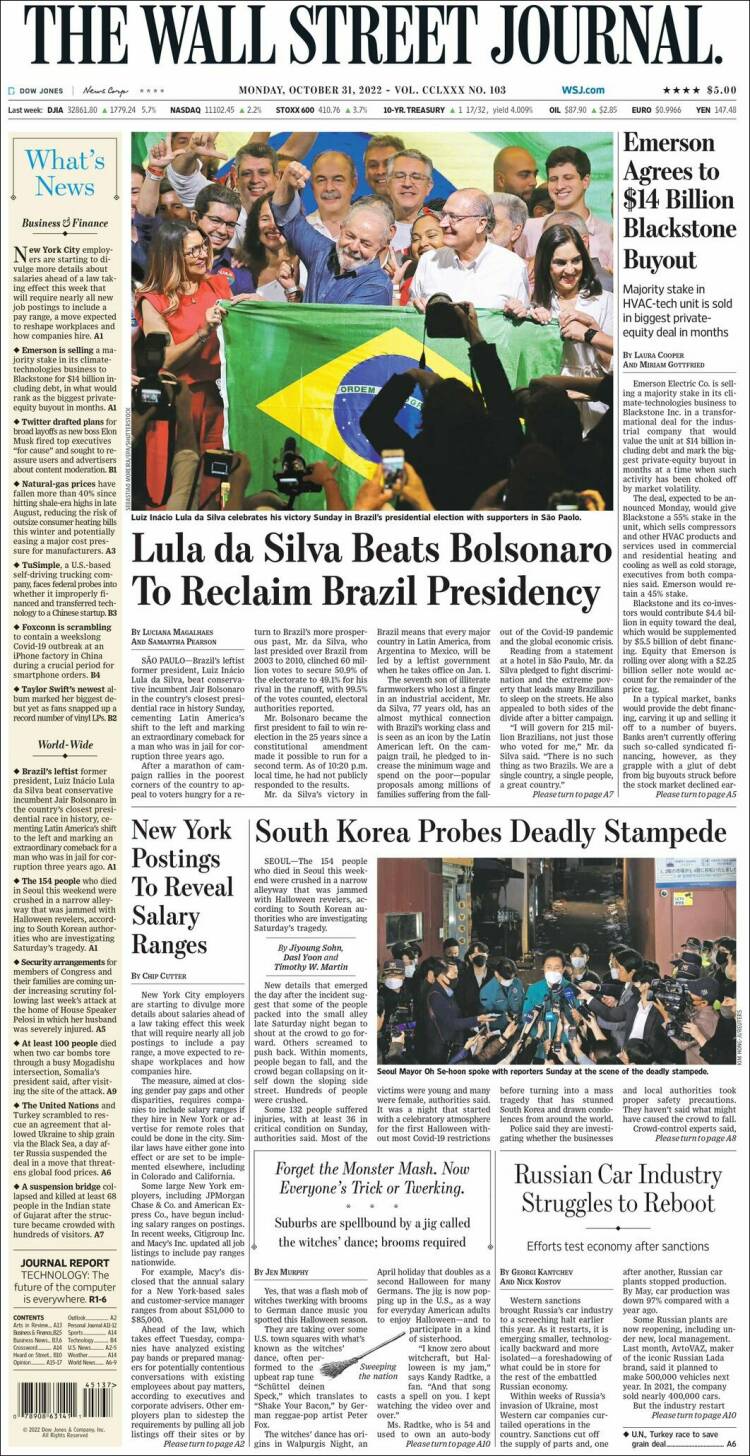 Portada de Wall Street Journal (USA)