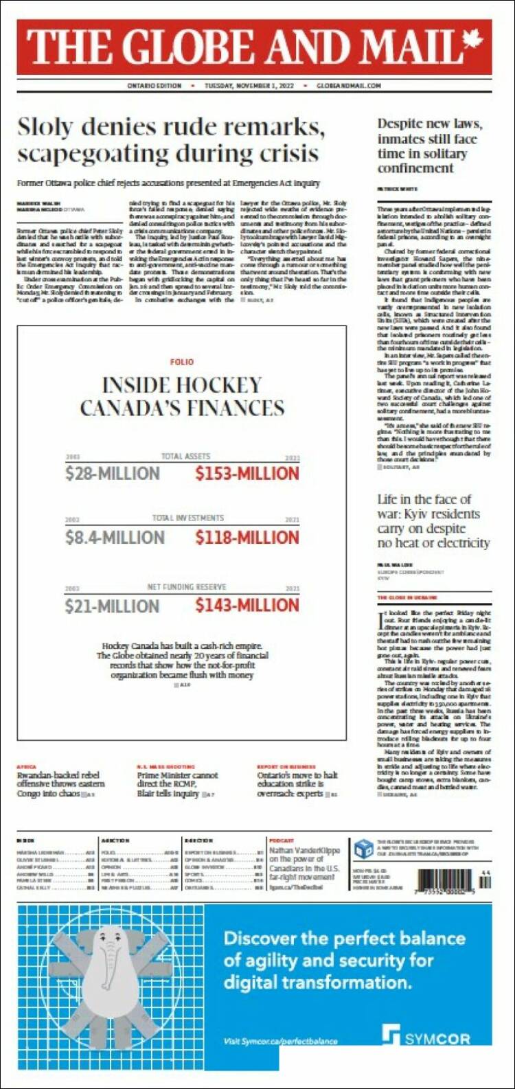 Portada de The Globe and Mail (Canada)