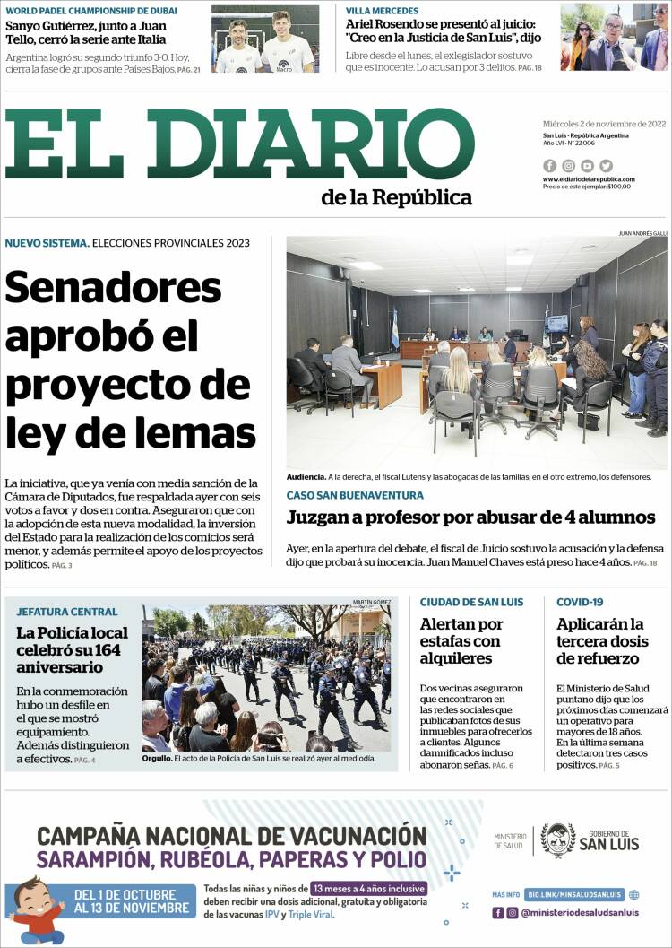 Portada de Diario de la República (Argentina)