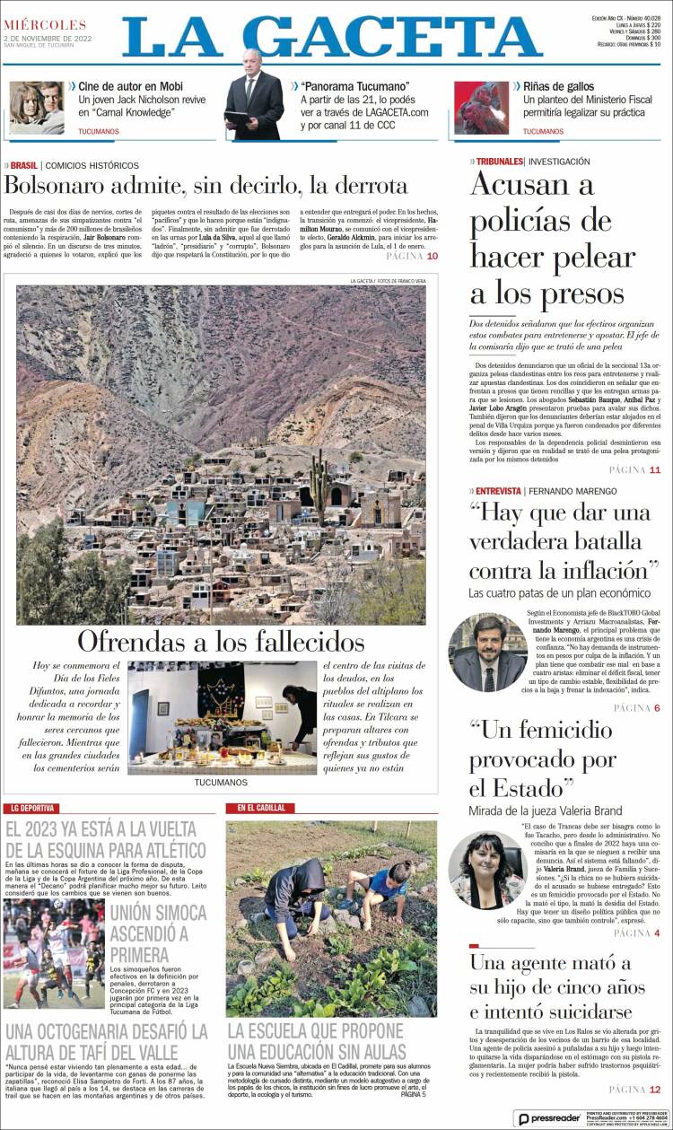 Portada de La Gaceta (Argentina)