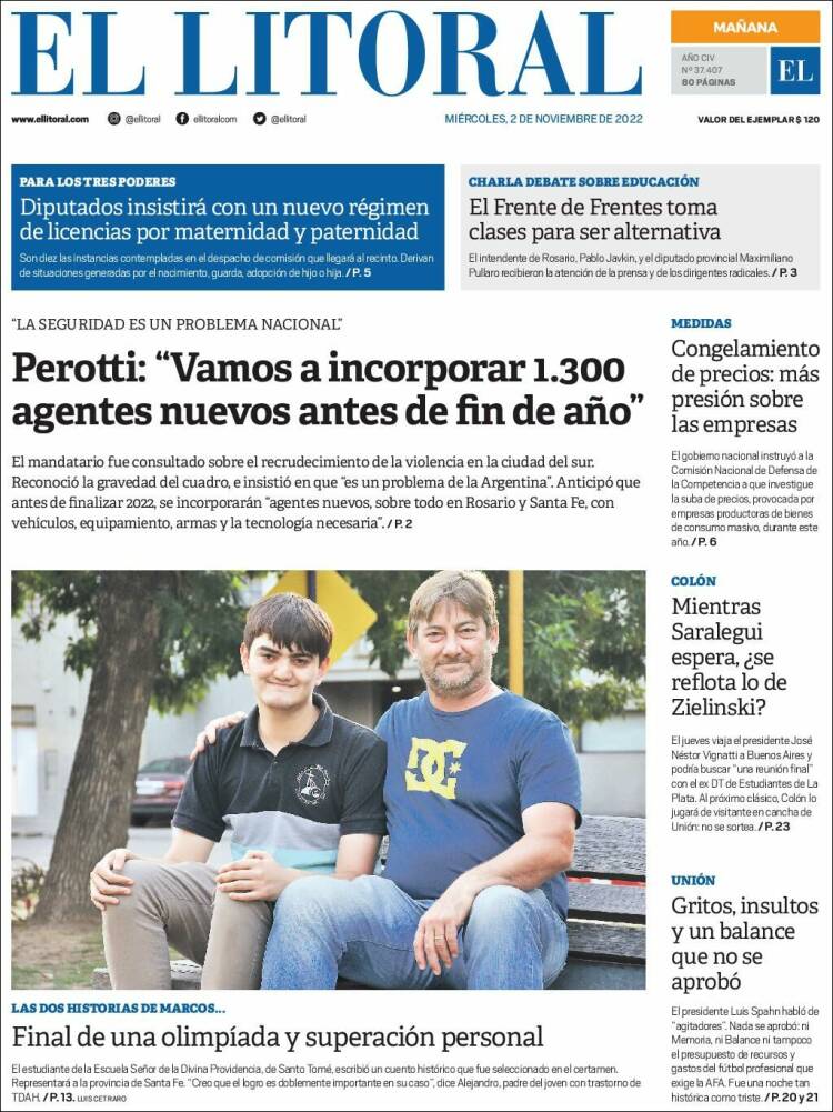 Portada de Diario El Litoral (Argentina)