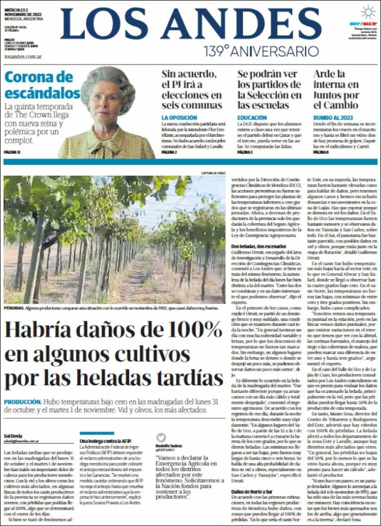Portada de Los Andes - Mendoza (Argentina)