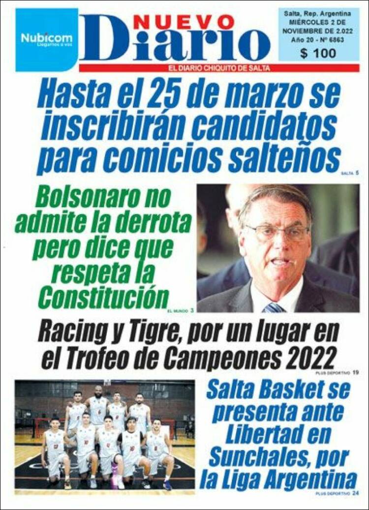 Portada de Nuevo Diario de Salta (Argentina)