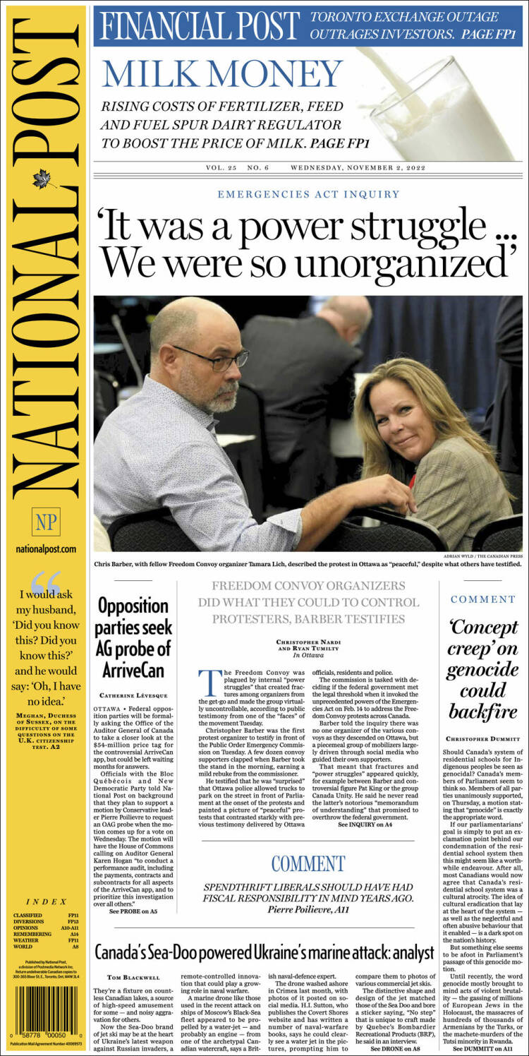 Portada de The National Post (Canadá)