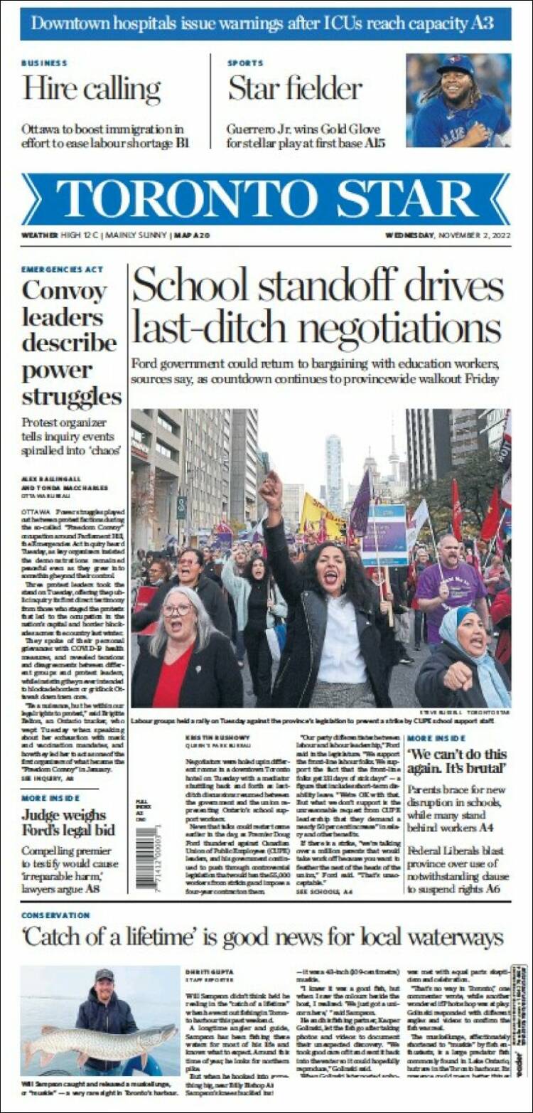 Portada de The Toronto Star (Canadá)