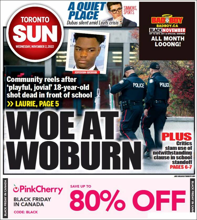 Portada de The Toronto Sun (Canadá)