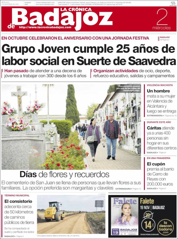 Portada de La Crónica de Badajoz (España)