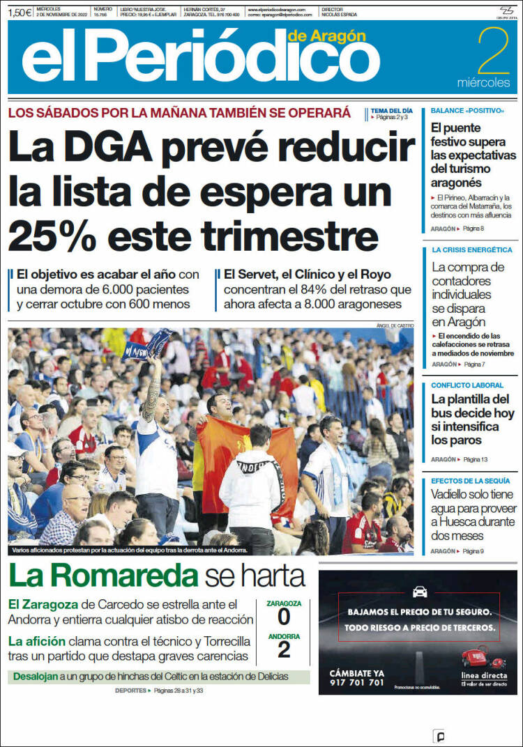 Portada de El Periódico de Aragón (España)