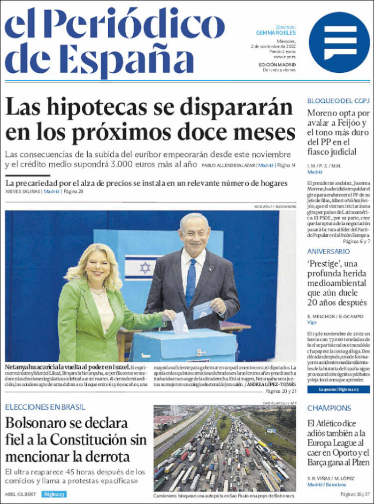 Portada de El Periódico de España (España)