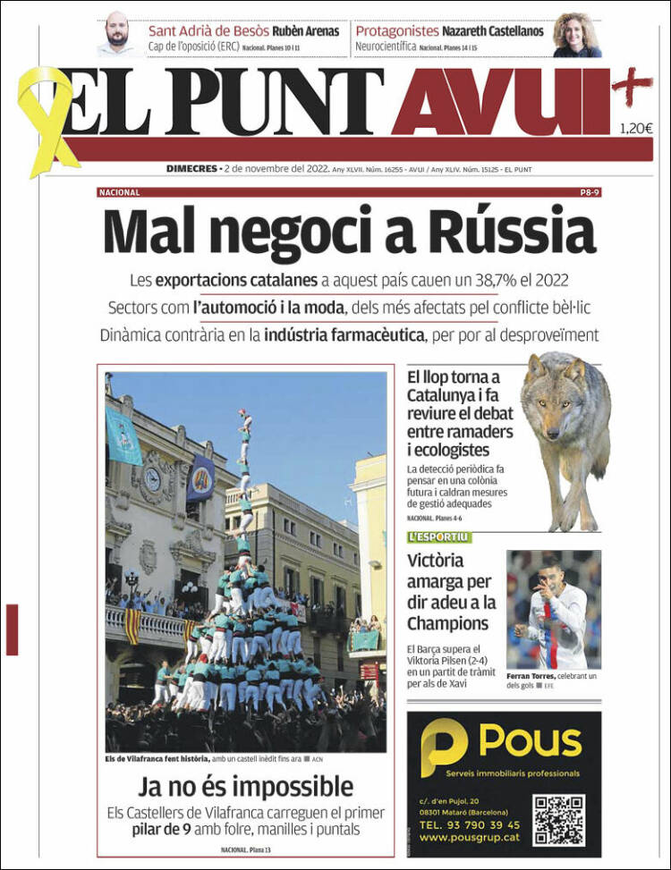 Portada de El Punt Avui (España)