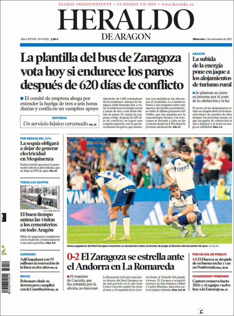 Portada de Heraldo de Aragón (España)
