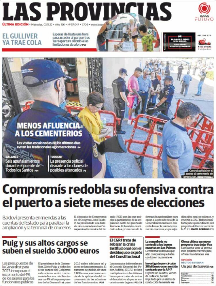 Portada de Las Provincias (España)