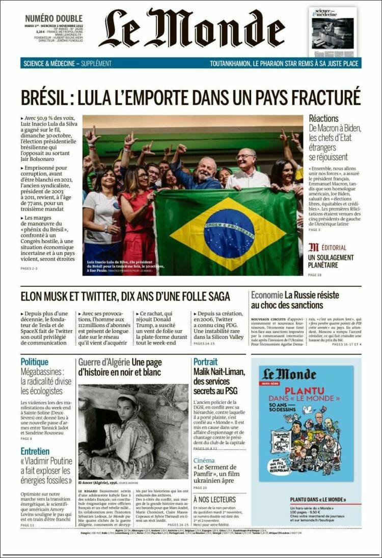 Portada de Le Monde (France)