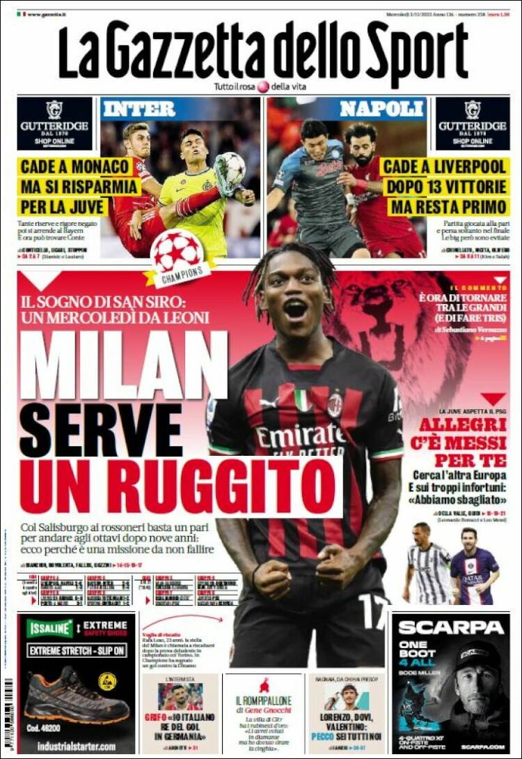 Portada de La Gazzetta dello Sport (Italia)