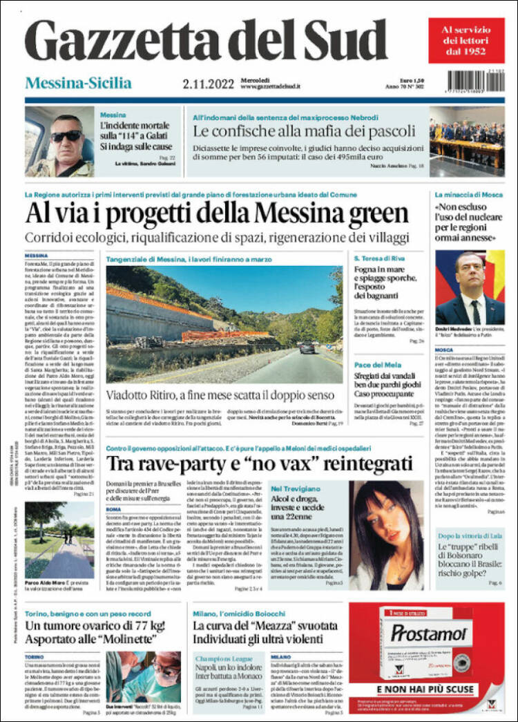 Portada de Gazzetta del Sud (Italia)