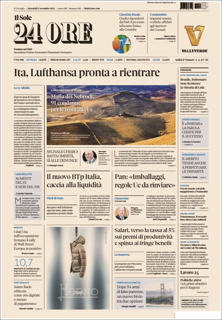 Portada de Il Sole 24 ORE (Italia)