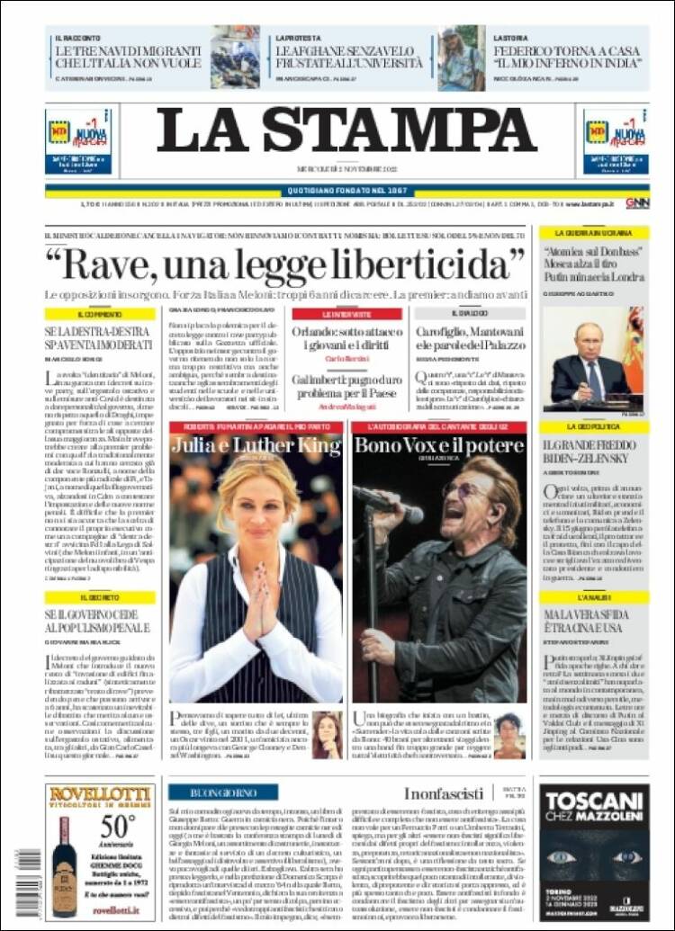 Portada de La Stampa (Italia)