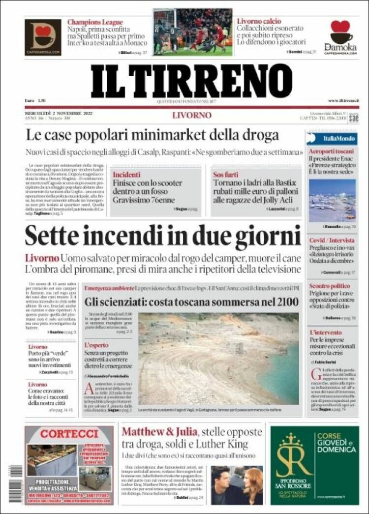 Portada de Il Tirreno (Italia)