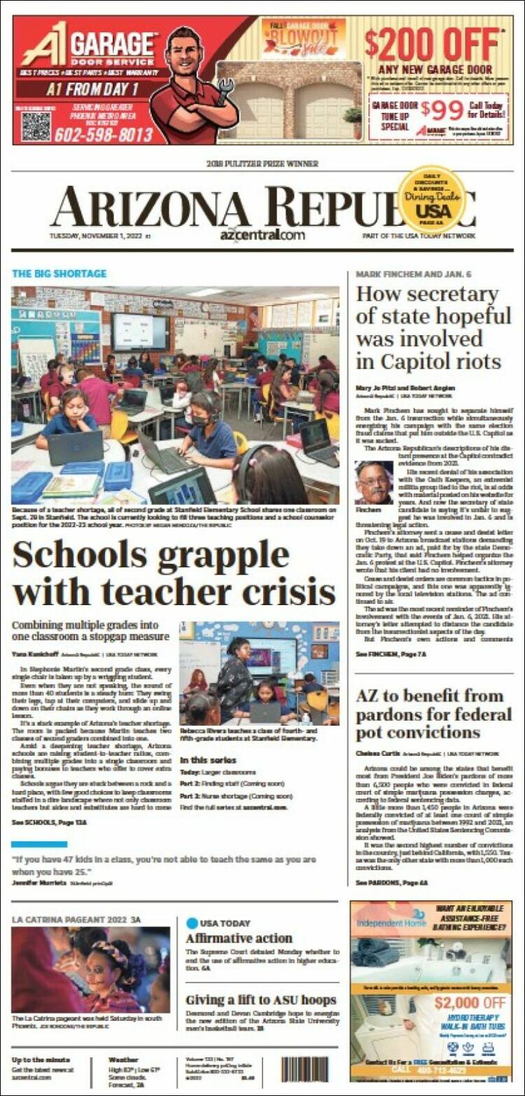 Portada de Arizona Republic News (USA)