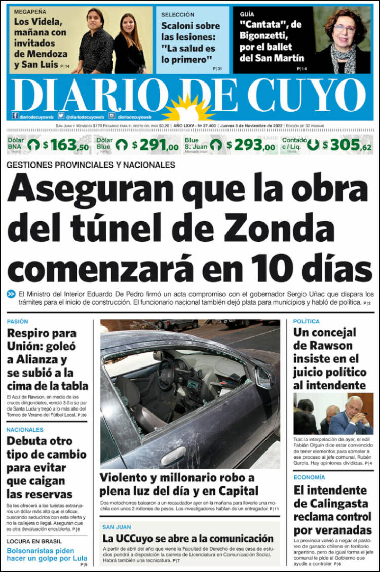 Portada de Diario de Cuyo (Argentina)