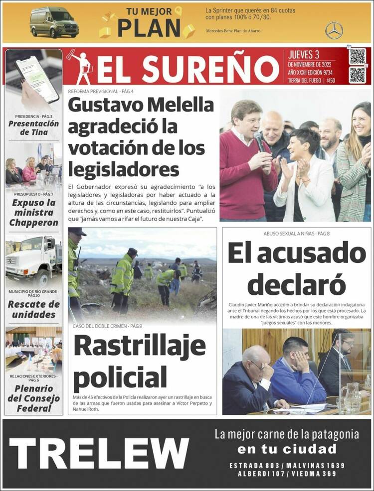 Portada de Diario El Sureño (Argentina)