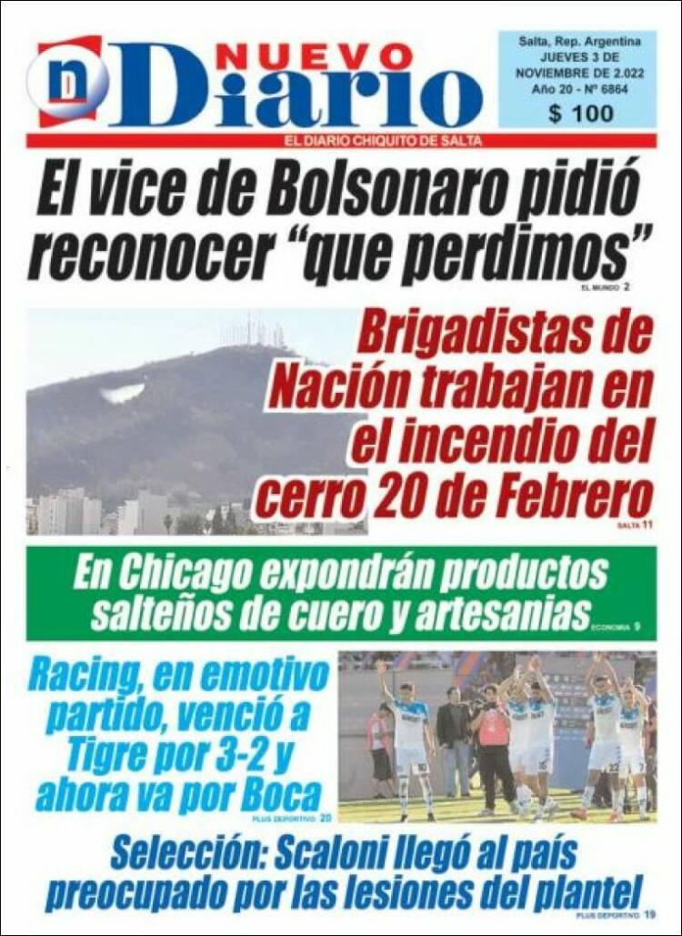 Portada de Nuevo Diario de Salta (Argentina)