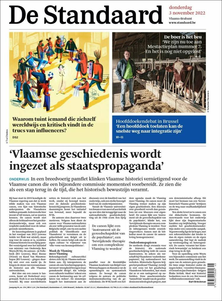 Portada de De Standaard (Belgique)