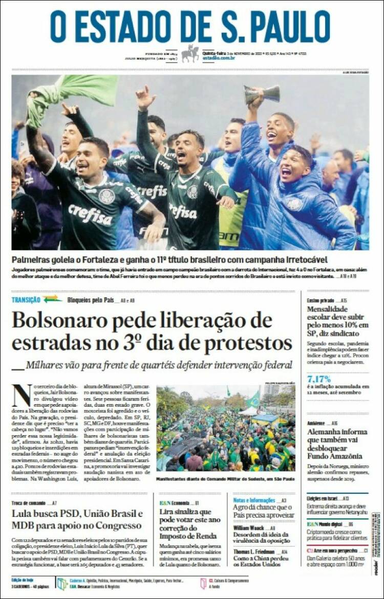 Portada de O Estado de São Paulo (Brasil)