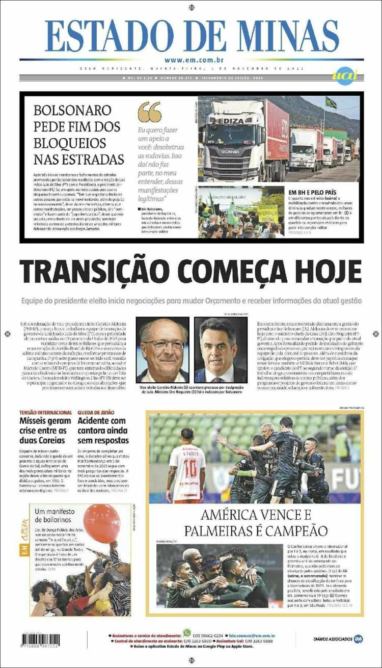 Portada de Jornal Estado de Minas (Brasil)