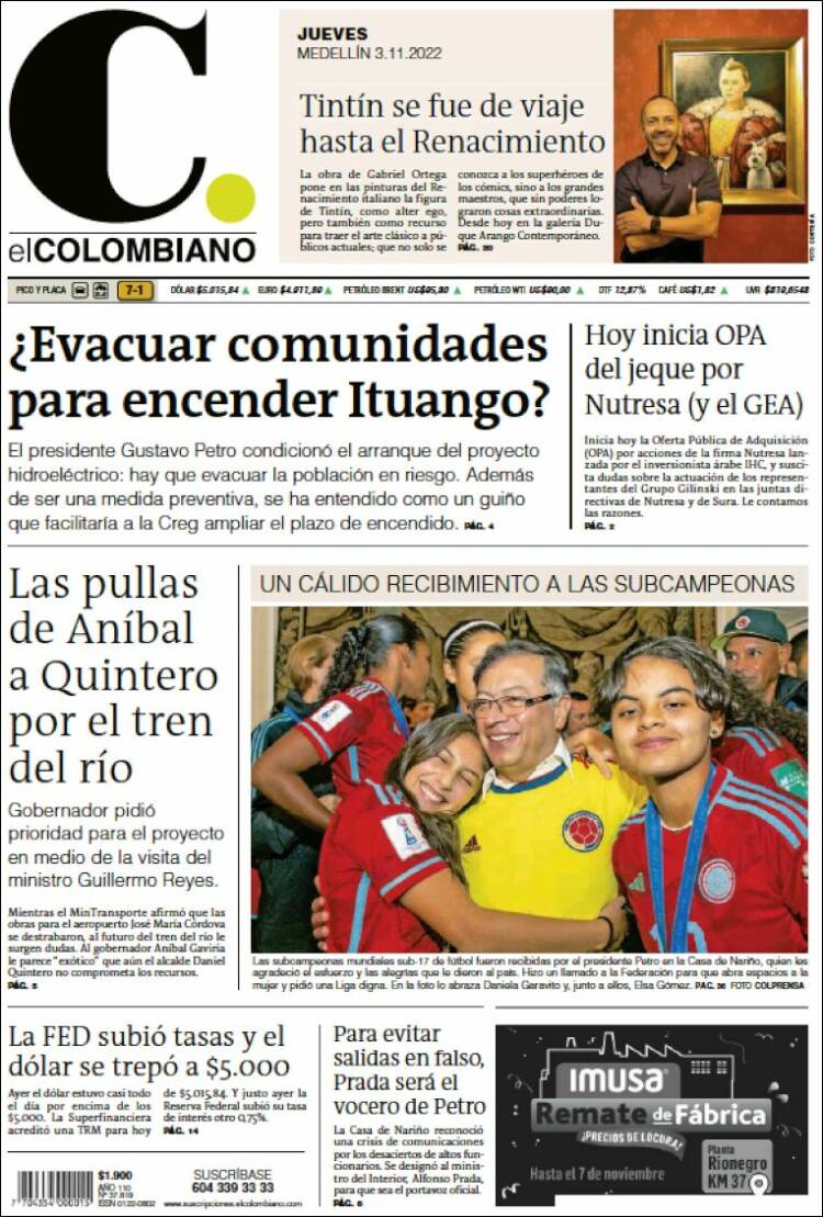 Portada de El Colombiano (Colombia)