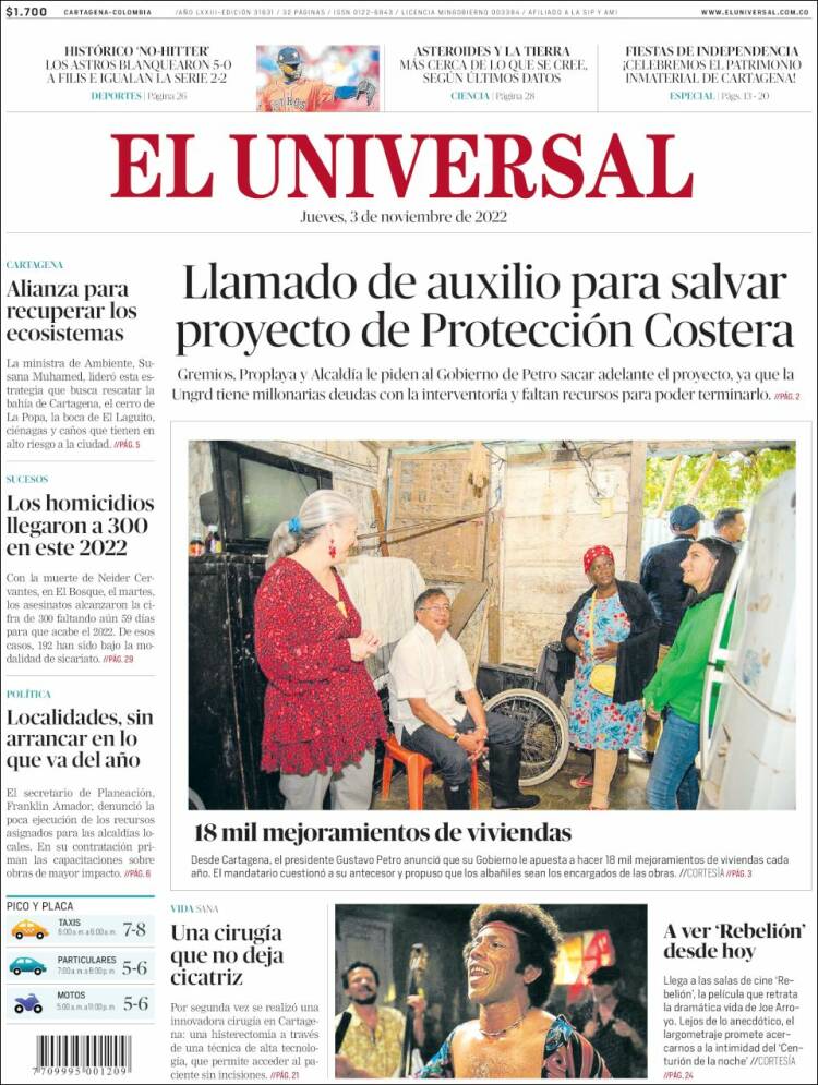 Portada de El Universal (Colombia)