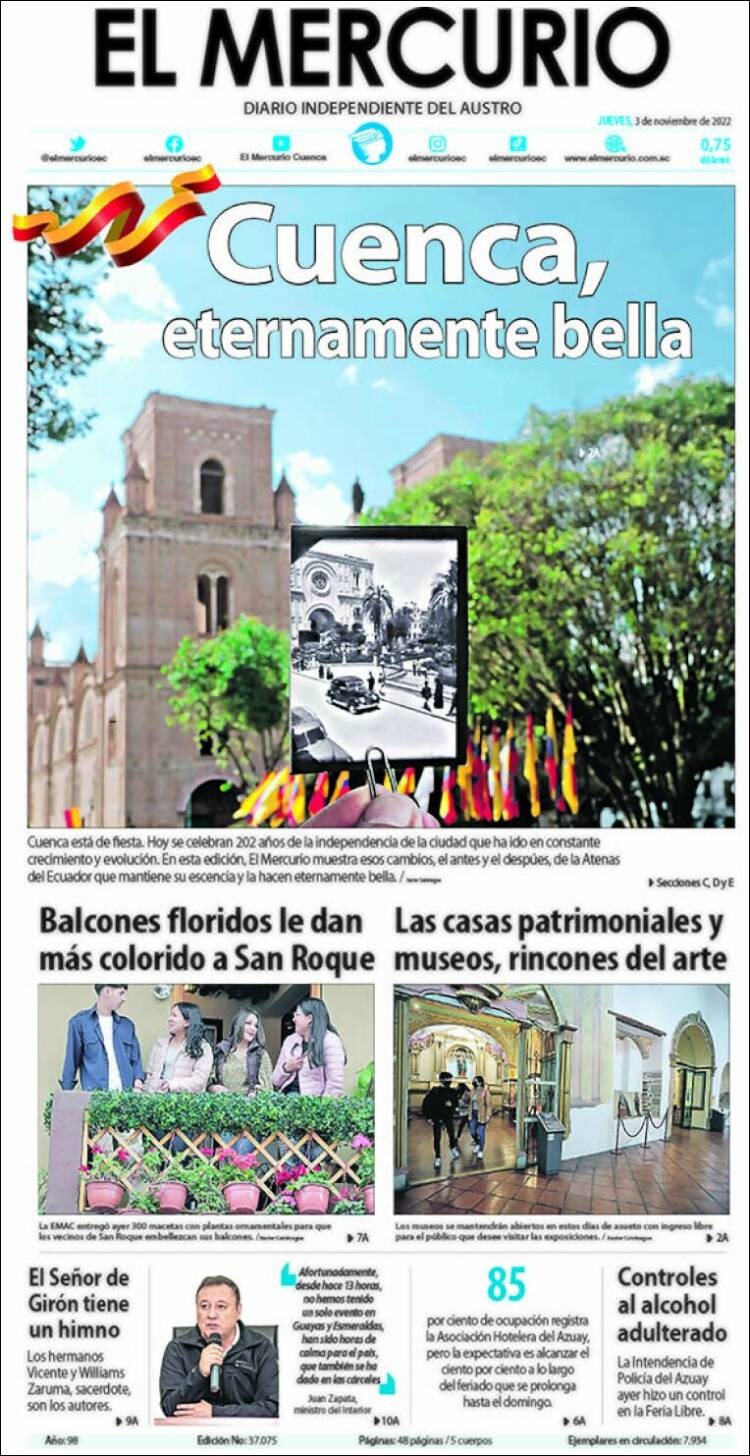 Portada de Diario El Mercurio (Ecuador)