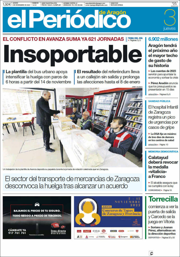 Portada de El Periódico de Aragón (Spain)