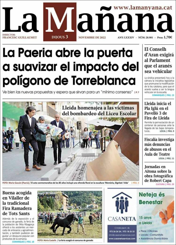 Portada de La Mañana - Diari de Ponent (Spain)