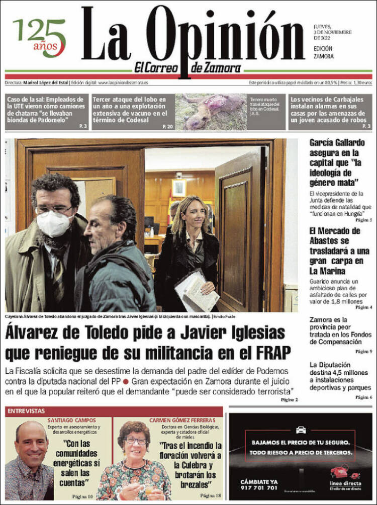 Portada de La Opinión - El Correo de Zamora (Spain)