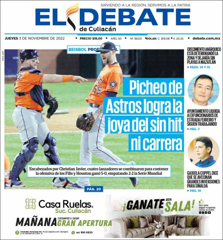 Portada de El Debate de Culiacán (México)